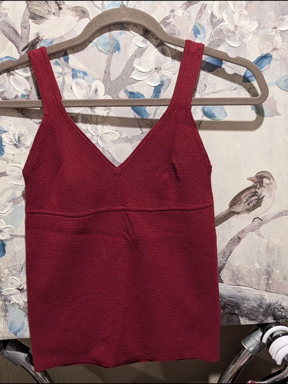 House of Harlow 1960 Wine Red Knit V-Neck Tank Top